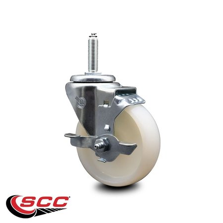 Service Caster 4 Inch Nylon Wheel Swivel 34 Inch Threaded Stem Caster with Brake SCC SCC-TS20S414-NYS-TLB-34212